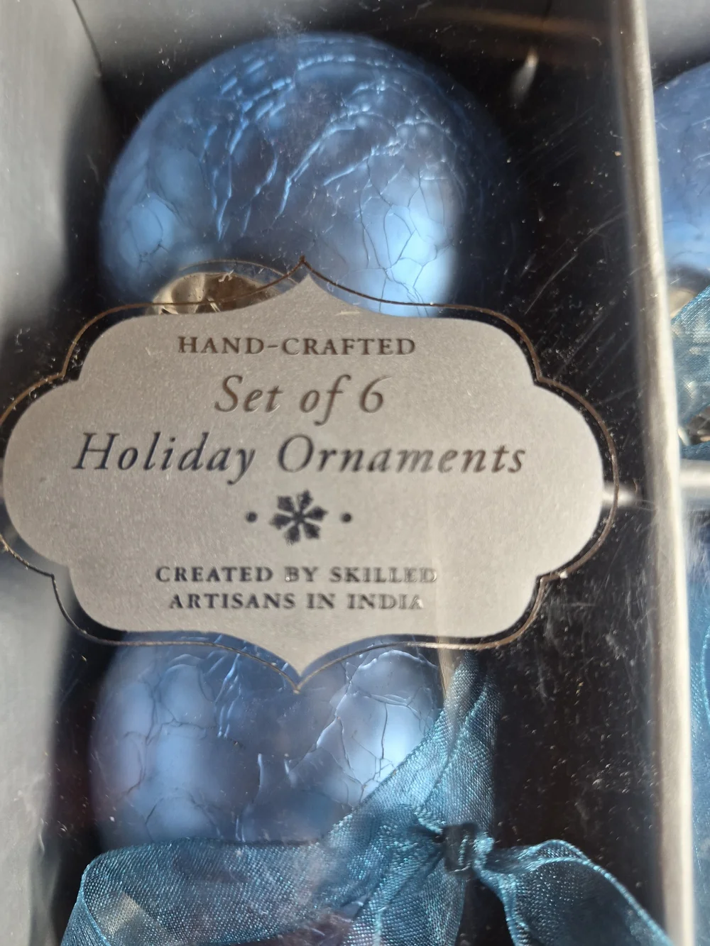 Hand-Crafted In India Set of 6 Holiday Ornaments - Blue